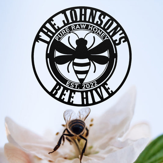 Custom Honey Bee Metal Sign, Custom Honey Bee Family Name Metal Sign, Custom Bee Garden Hanging Sign, Bee Keeper Gift, Bee Farm Decor