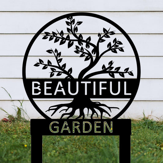 Customizable Metal Potted Garden Art, Outdoor Yard Decor, Garden Tag, Garden Stake, Flower Bed Sign, Garden Gift, Housewarming Gift