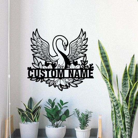 Custom Swan Metal Wall Sign, Beautiful Swan Name Sign, Swan Lover Decoration, Personalized Swan, Farm Decor, Swan Sign, Swan Gift