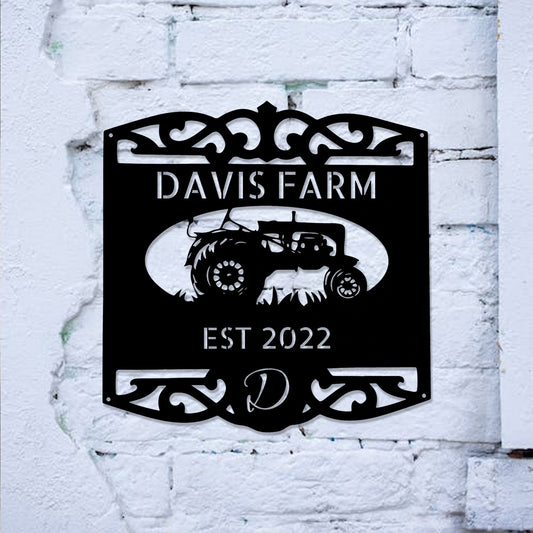Custom Farmhouse Sign, Personalized Metal Sign Customized Outdoor, Farm Tractor Art Home Wall Decor, Outside Barn Ranch Welcome Entrance