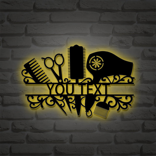 Personalized metal hair stylist name sign, custom hair stylist business name sign, hair salon wall art, hair salon gift, hair stylist gift, LED