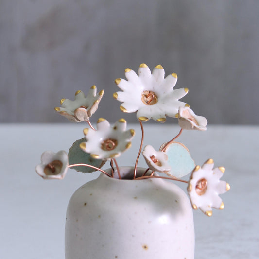 White and Gold Ceramic Flower Bouquet Small