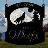 Wolf Sign, Metal Wolf Sign With Wolf Howling At The Moon