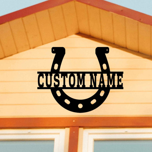 Personalized Horseshoe Print Metal Sign, Custom Horse Farm Metal Sign, Custom Metal Horse Name, Horse Owner Gift, Gift For Dad