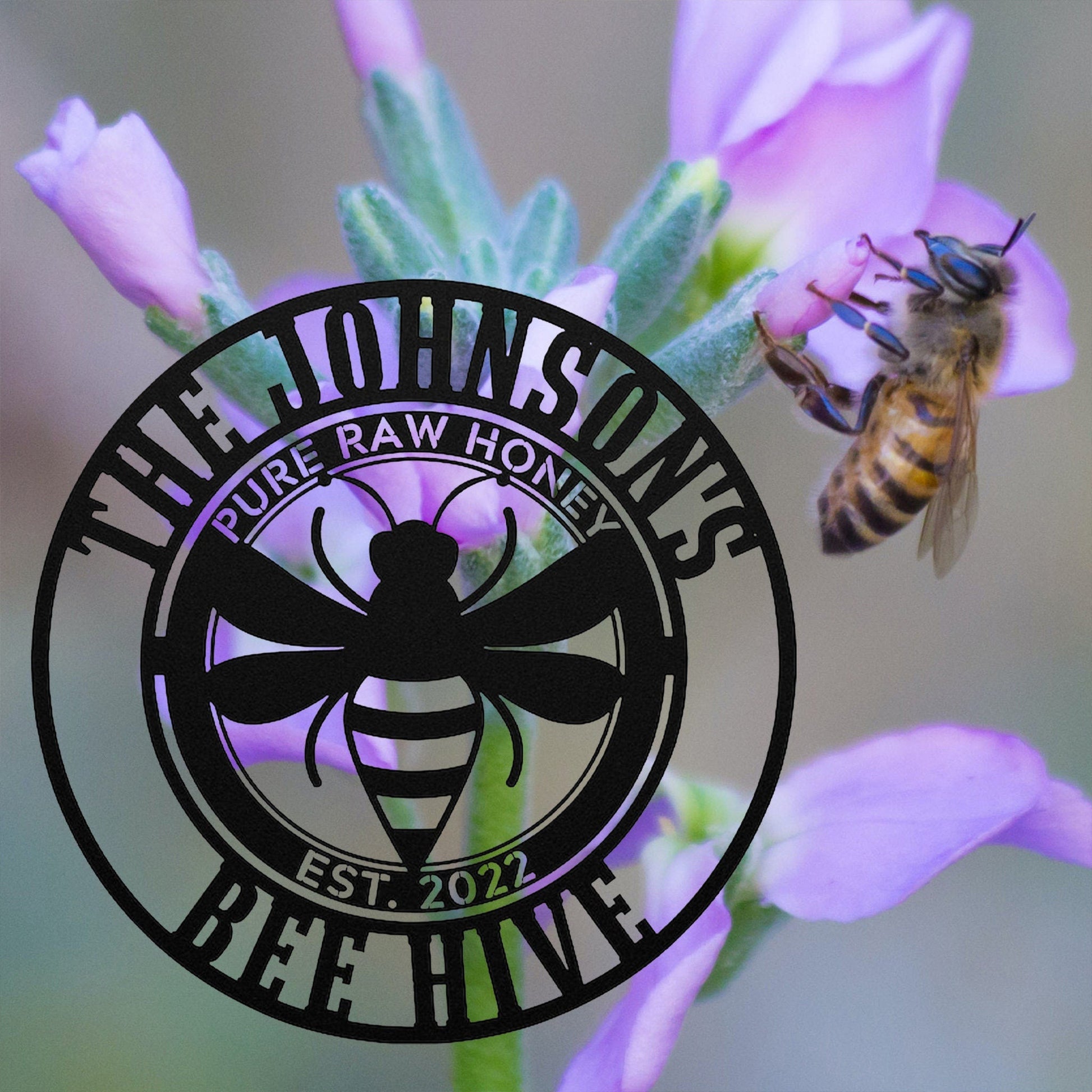 Custom Honey Bee Metal Sign, Custom Honey Bee Family Name Metal Sign, Custom Bee Garden Hanging Sign, Bee Keeper Gift, Bee Farm Decor