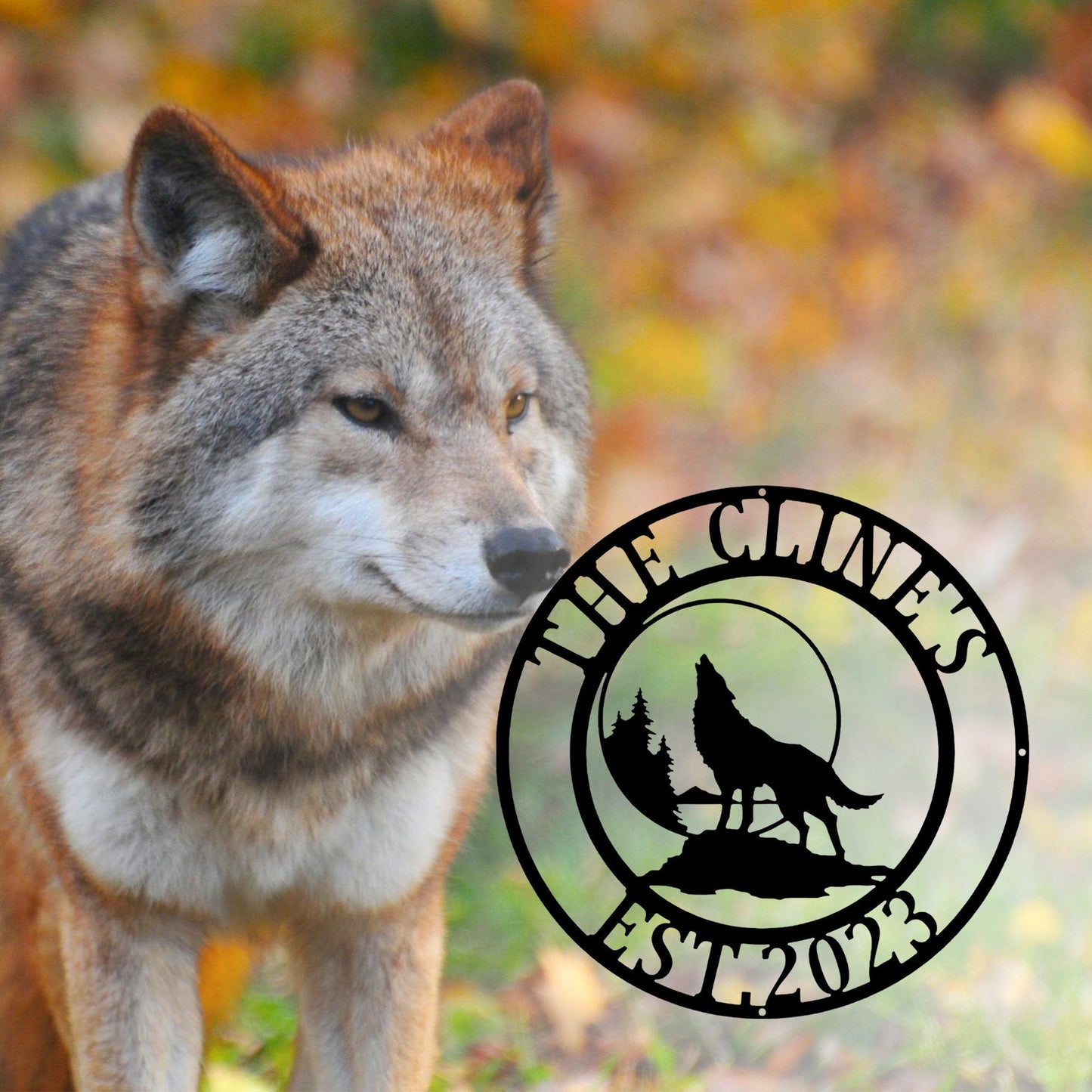 Custom Wolf Name Metal Sign, Custom Wolf Monogram Metal Sign Art, Wolf Howling Metal Sign, Wolf Lover, Personalized Gift