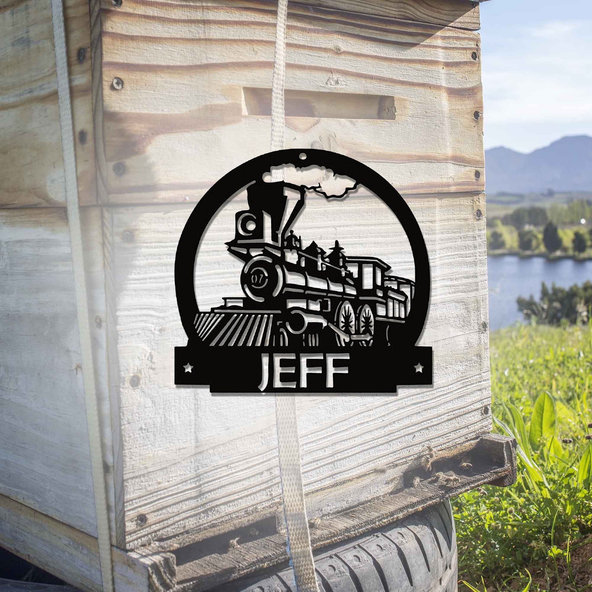 Train Split Letter Monogram Sign Personalized Family Name Metal Sign Plaque Hanging Sign Farmhouse Front Door Porch Hanger Sign