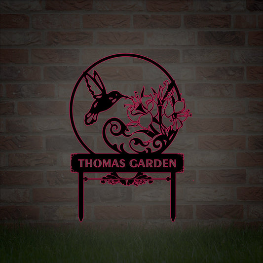 Personalized garden yard metal sign, hand customized garden sign, simple and fresh garden decoration, farmer gardener gift, LED light sign