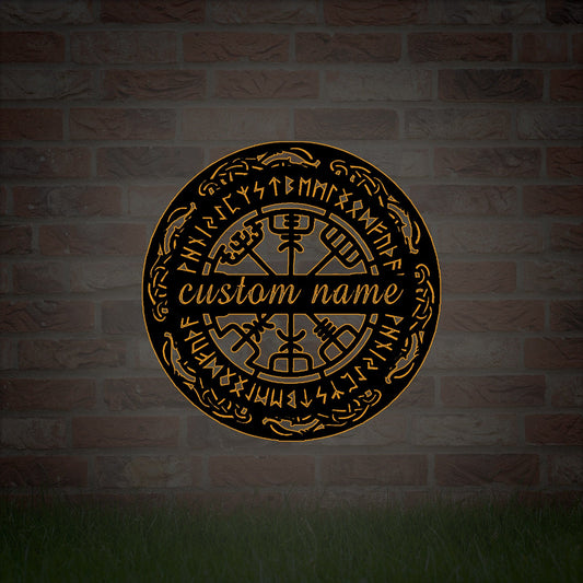 Custom Vegvisir metal wall decor art, metal wall decor, Viking metal wall hanging, office wall decor, Icelandic art, LED Viking wall art