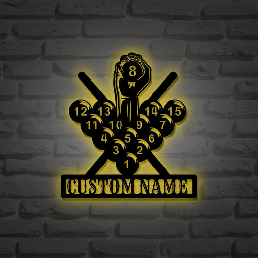 Personalized billiard metal sign/custom billiard metal sign/snooker sign/game room sign/gift for man/recreation room sign/LED wall light