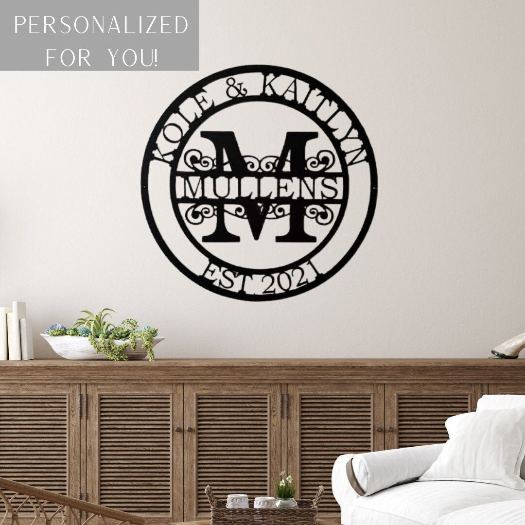 Custom Metal Sign, Established Monogram Metal Sign, Elegant Split Letter Monogram, Metal Sign, Wedding Gift, Personalized Sign