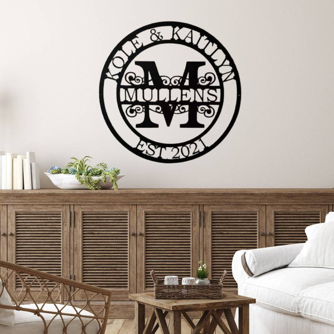 Custom Metal Sign, Established Monogram Metal Sign, Elegant Split Letter Monogram, Metal Sign, Wedding Gift, Personalized Sign