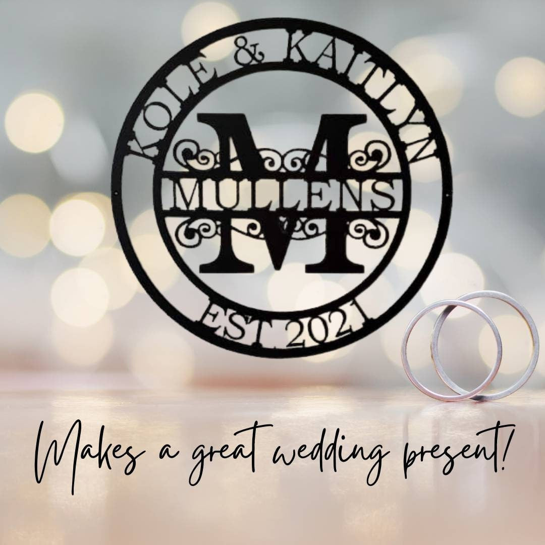 Custom Metal Sign, Established Monogram Metal Sign, Elegant Split Letter Monogram, Metal Sign, Wedding Gift, Personalized Sign