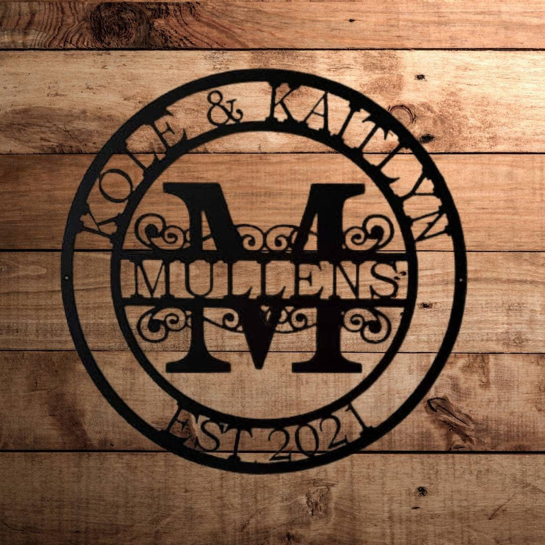 Custom Metal Sign, Established Monogram Metal Sign, Elegant Split Letter Monogram, Metal Sign, Wedding Gift, Personalized Sign