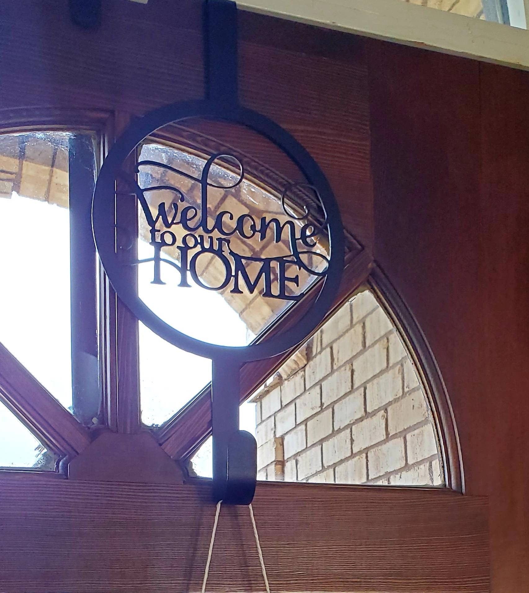 Welcome To Our Home Metal Door Hanger Holder, Metal Door Hanger Hook, Wreath Holder, Welcome Sign, Metal Sign, Door Hanger, Wreath Hook