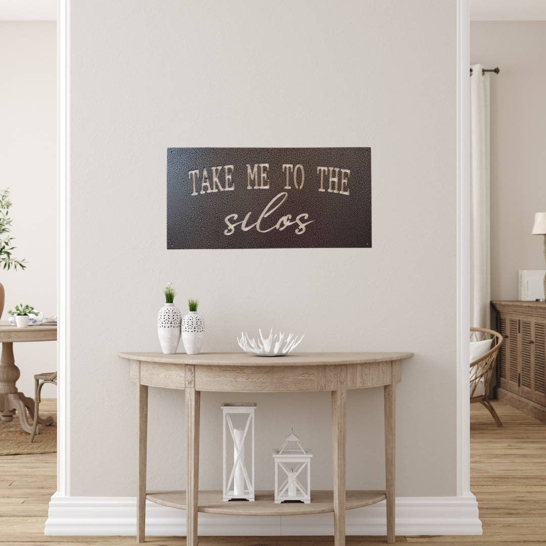 Take Me To The Silos Metal Wall Decor, Take Me To The Silos Signs, Farmhouse Decor, Living Room Decor, Entryway Decor, Metal Signs