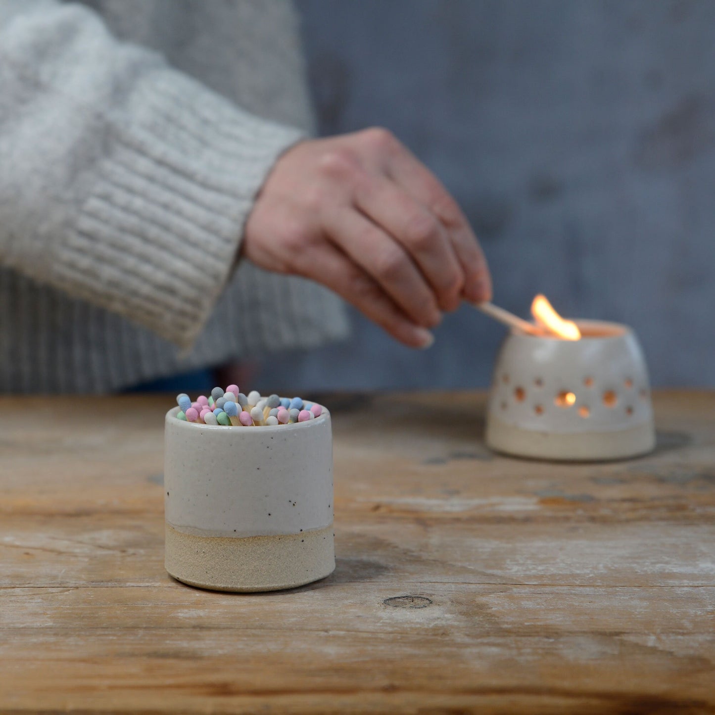 Match Striker Pot with Matches in Off-White