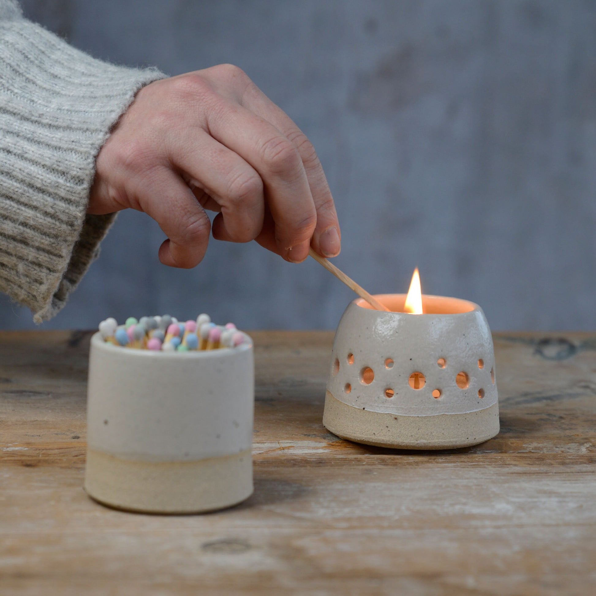 Match Striker Pot with Matches in Off-White