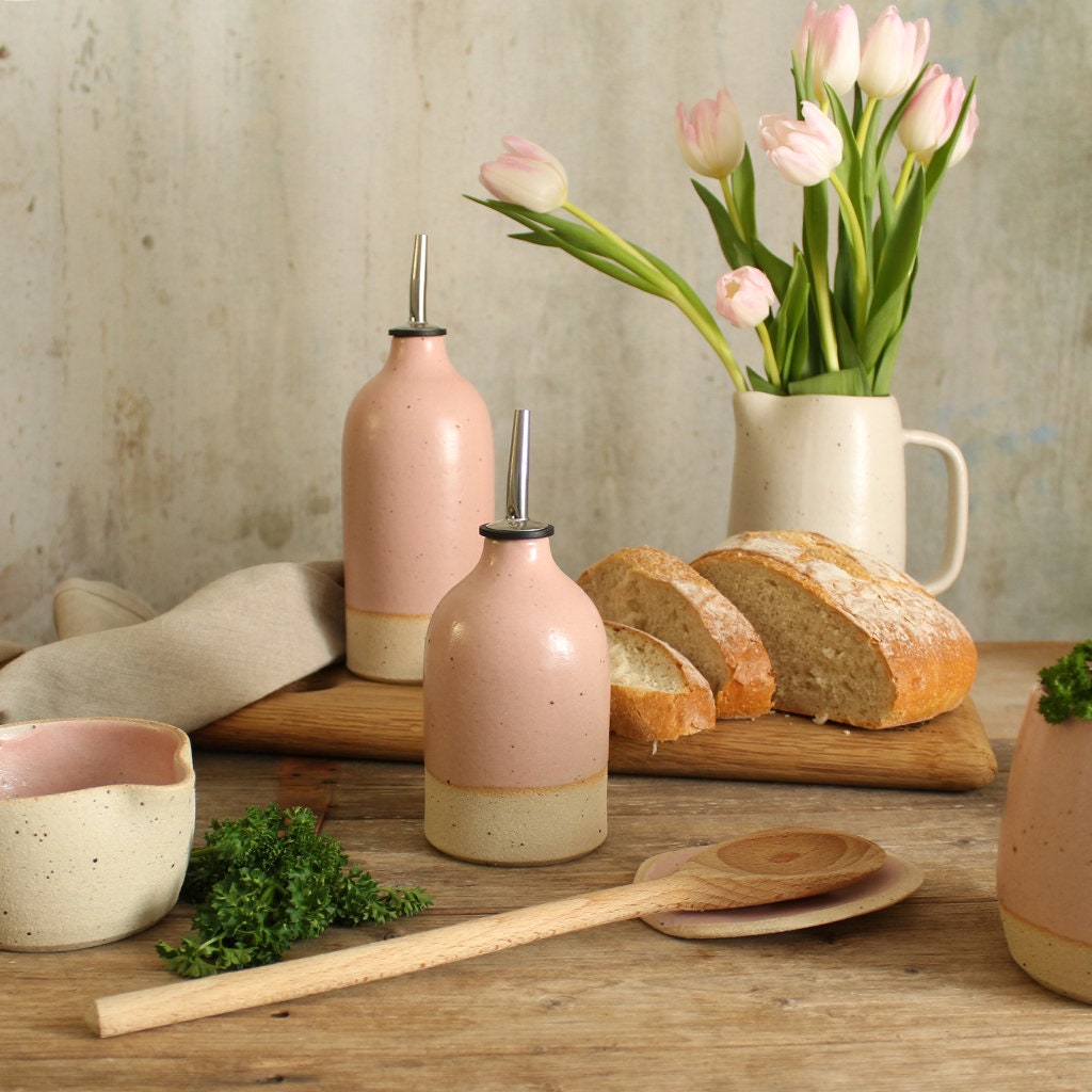 Handmade Pink Ceramic Oil Pourer in Small or Large