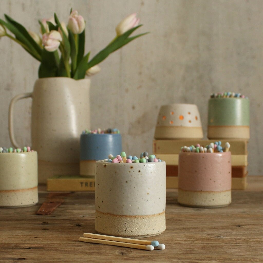 Match Striker Pot with Matches in Off-White