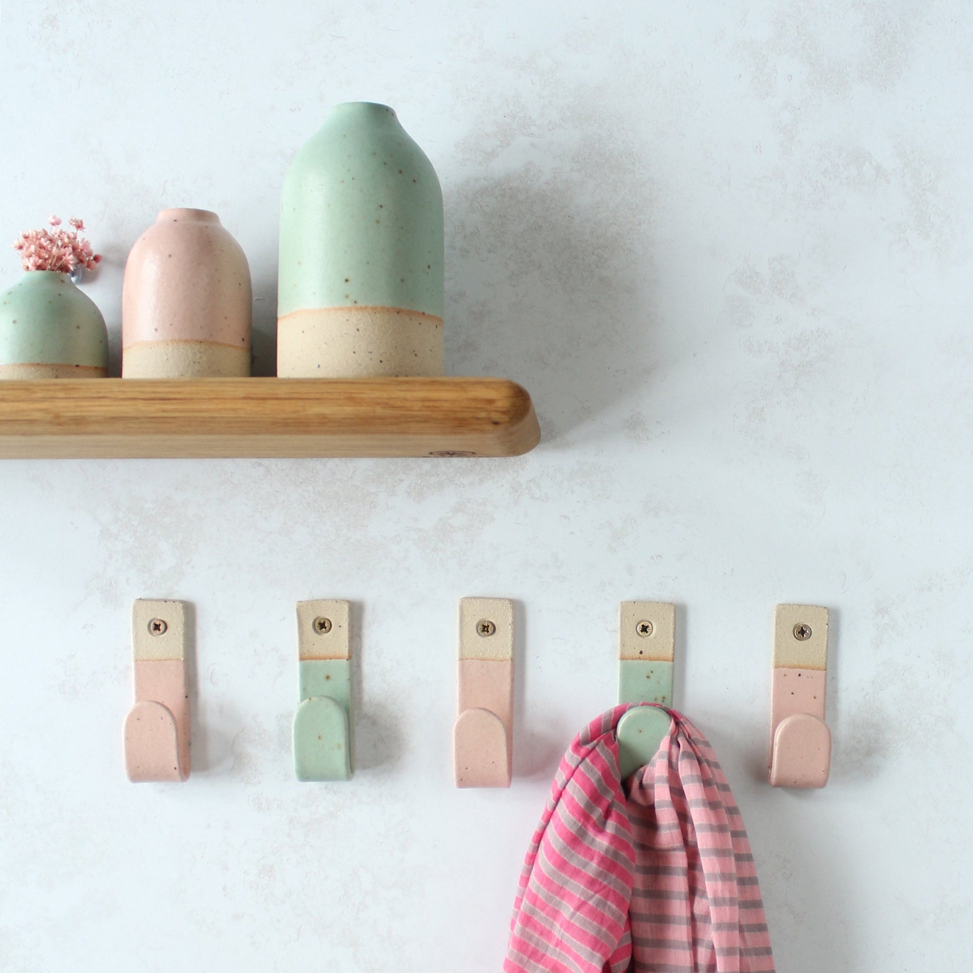 Handmade Pastel Stoneware Wall Hook: Rustic Chic Home Decor