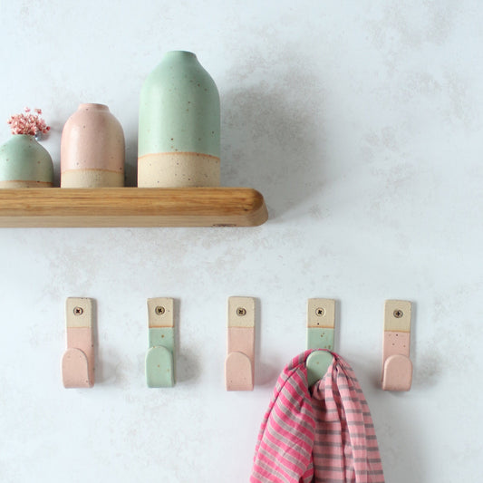 Handmade Pastel Stoneware Wall Hook: Rustic Chic Home Decor