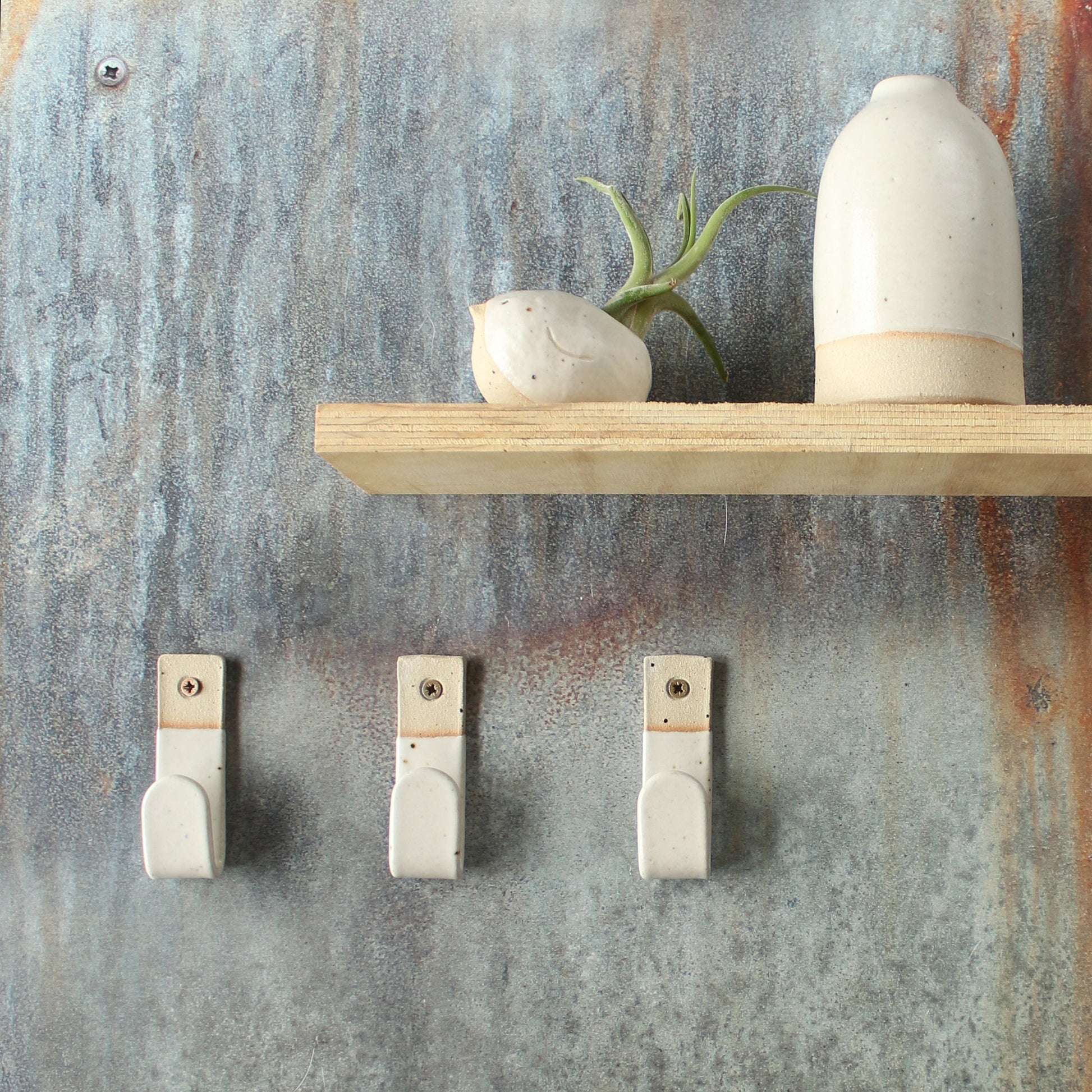 Handmade Pastel Stoneware Wall Hook: Rustic Chic Home Decor