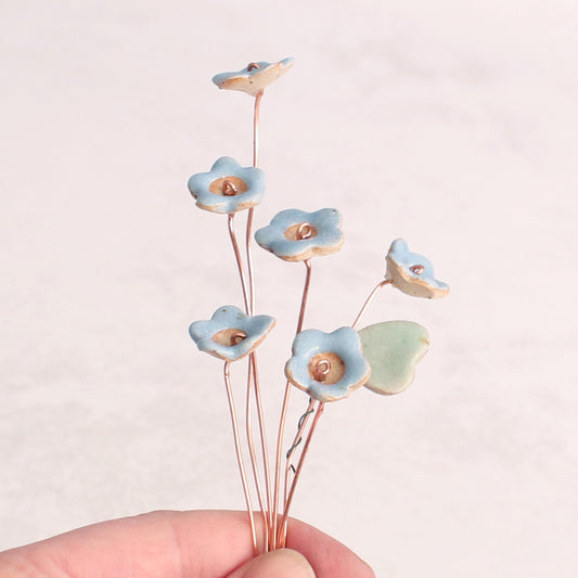 Forget-Me-Not Ceramic Flower Bouquet, Option of Add-On Ceramic Vase