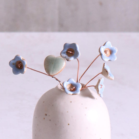Forget-Me-Not Ceramic Flower Bouquet, Option of Add-On Ceramic Vase