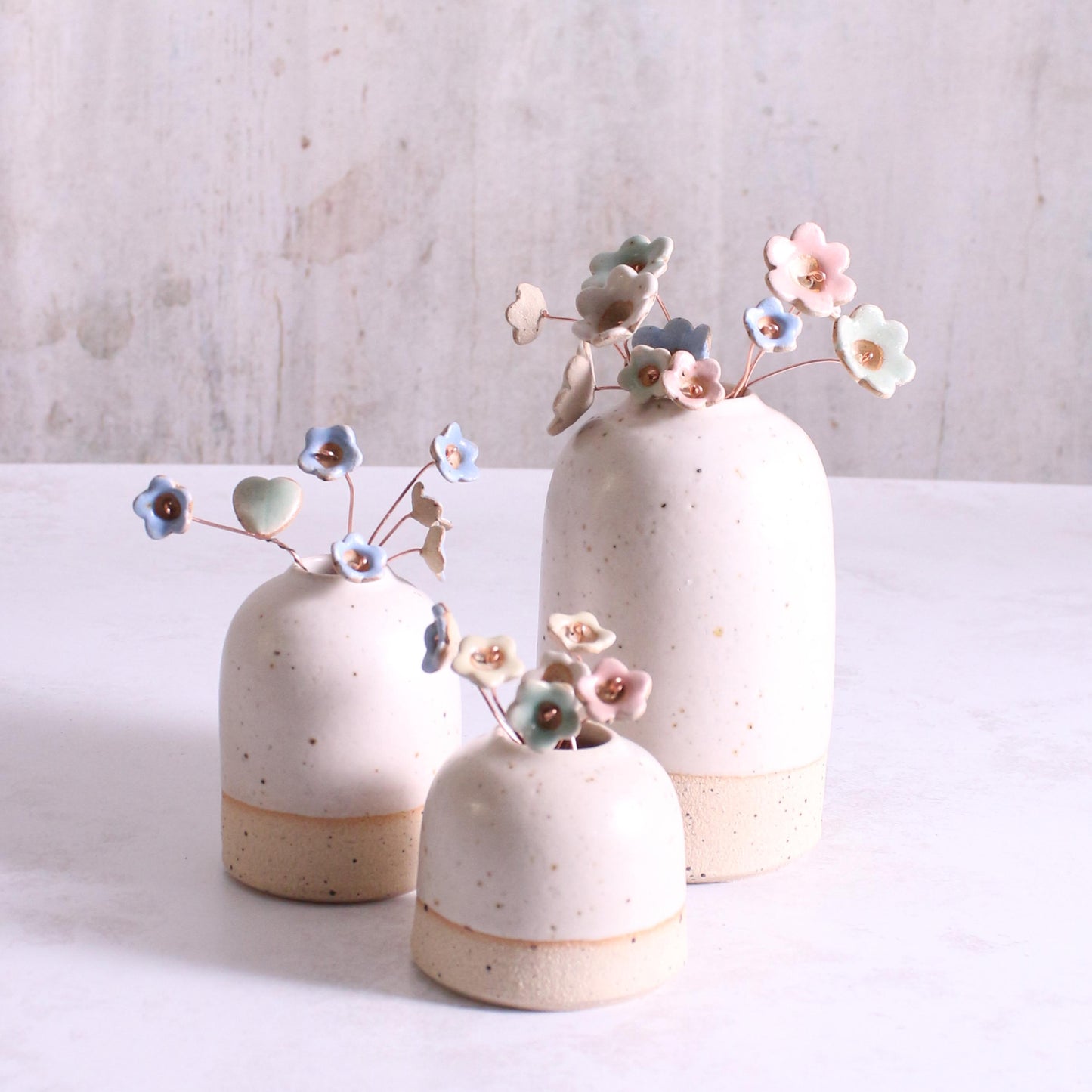 Forget-Me-Not Ceramic Flower Bouquet, Option of Add-On Ceramic Vase